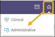 Home icon with a yellow highlight box around it and a yellow arrow pointing down to Administrative.